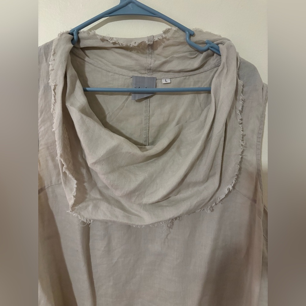 LINEN Sleeveless Cowl Neck Women's Tunic- Neutral Beige - Picture 2 of 4